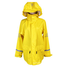 2021 Raincoat yellow style pu polyester waterproof rain wear hooded raincoat lady
